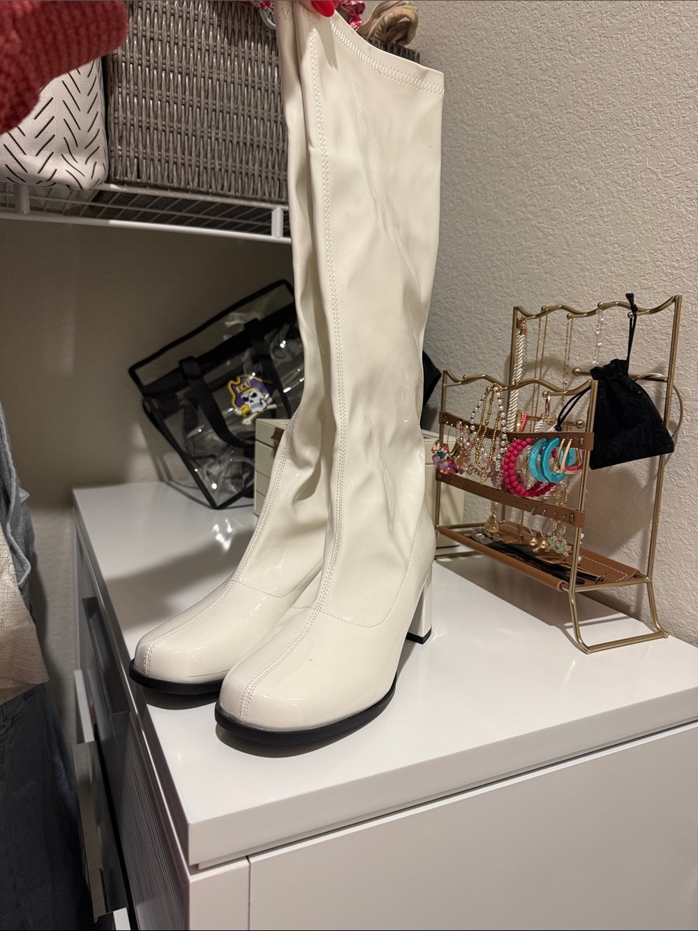 Women's Tall White Block Heel Knee-High Boots